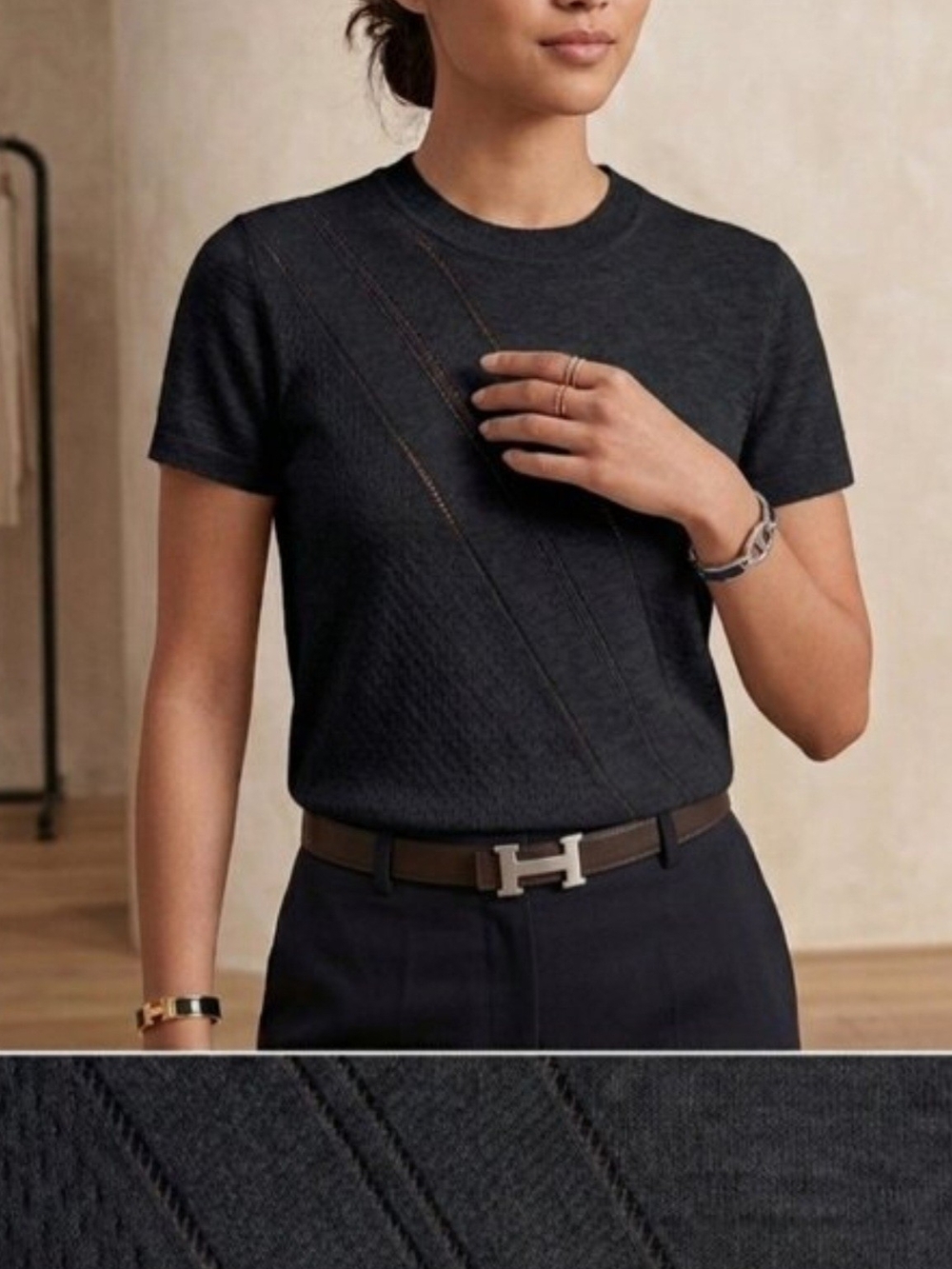 Hermès Black Cotton and Silk Short-Sleeve Knit Top With COA
